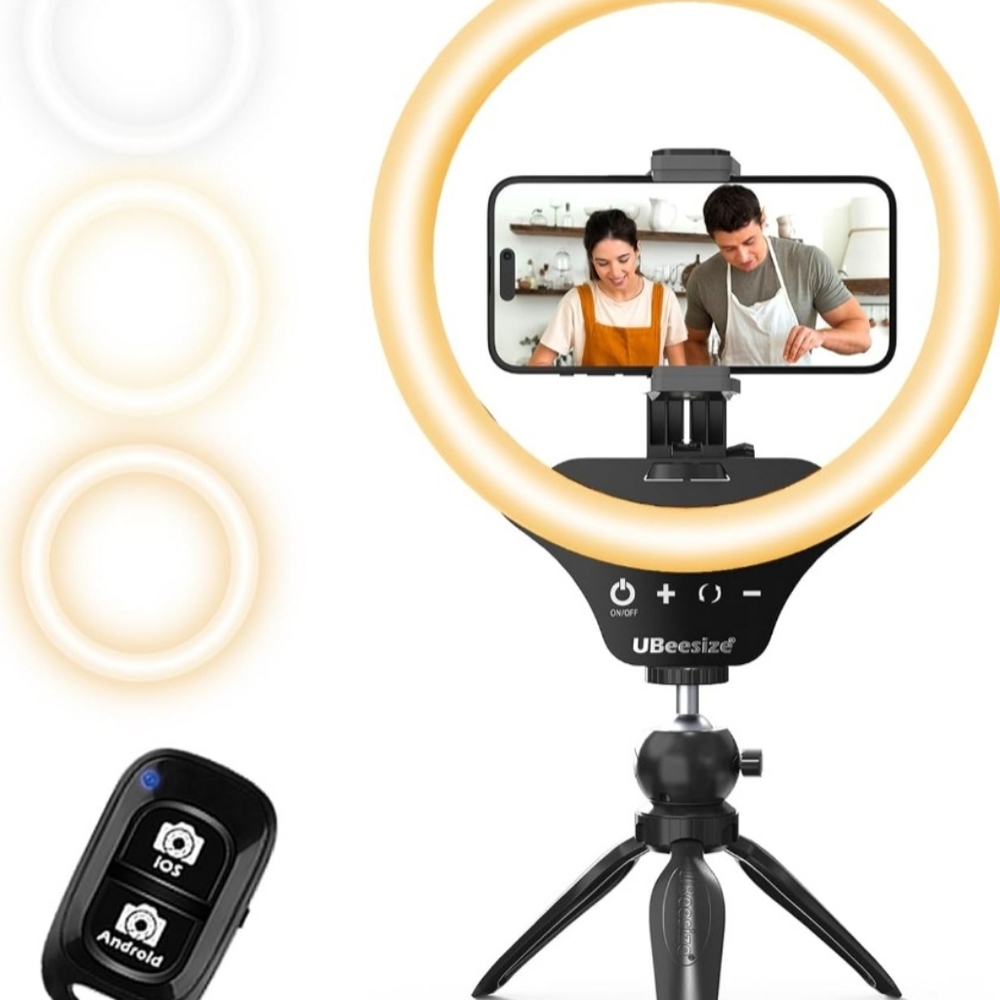 UBeesize 10" Selfie Ring Light with Tripod Stand & Cell Phone Holder, Dimmable